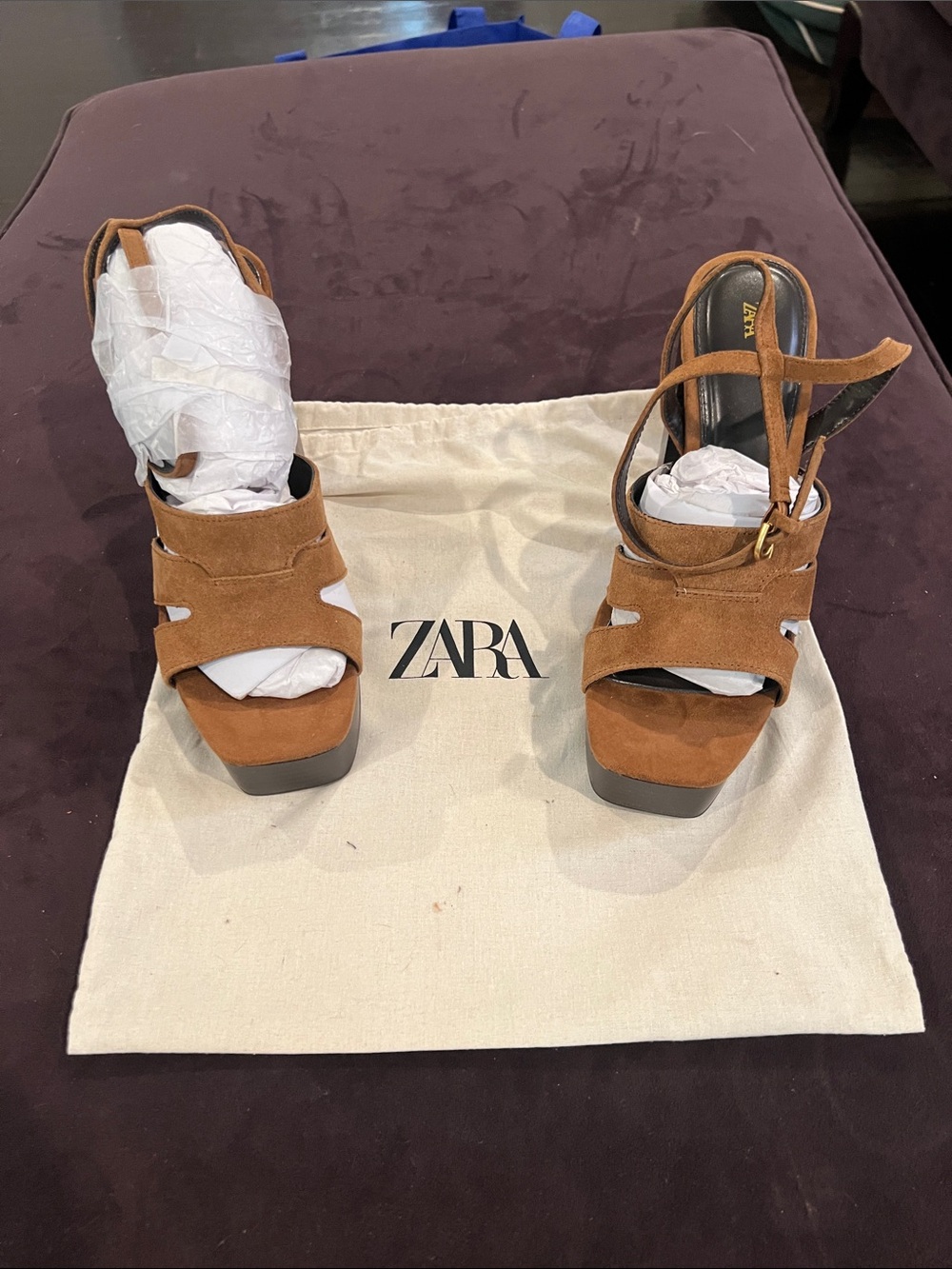 Zara Brown Suede Platform Heel Sandals